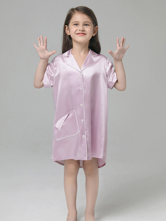 19 Momme Cute Button Up Silk Sleep Shirts For Girls